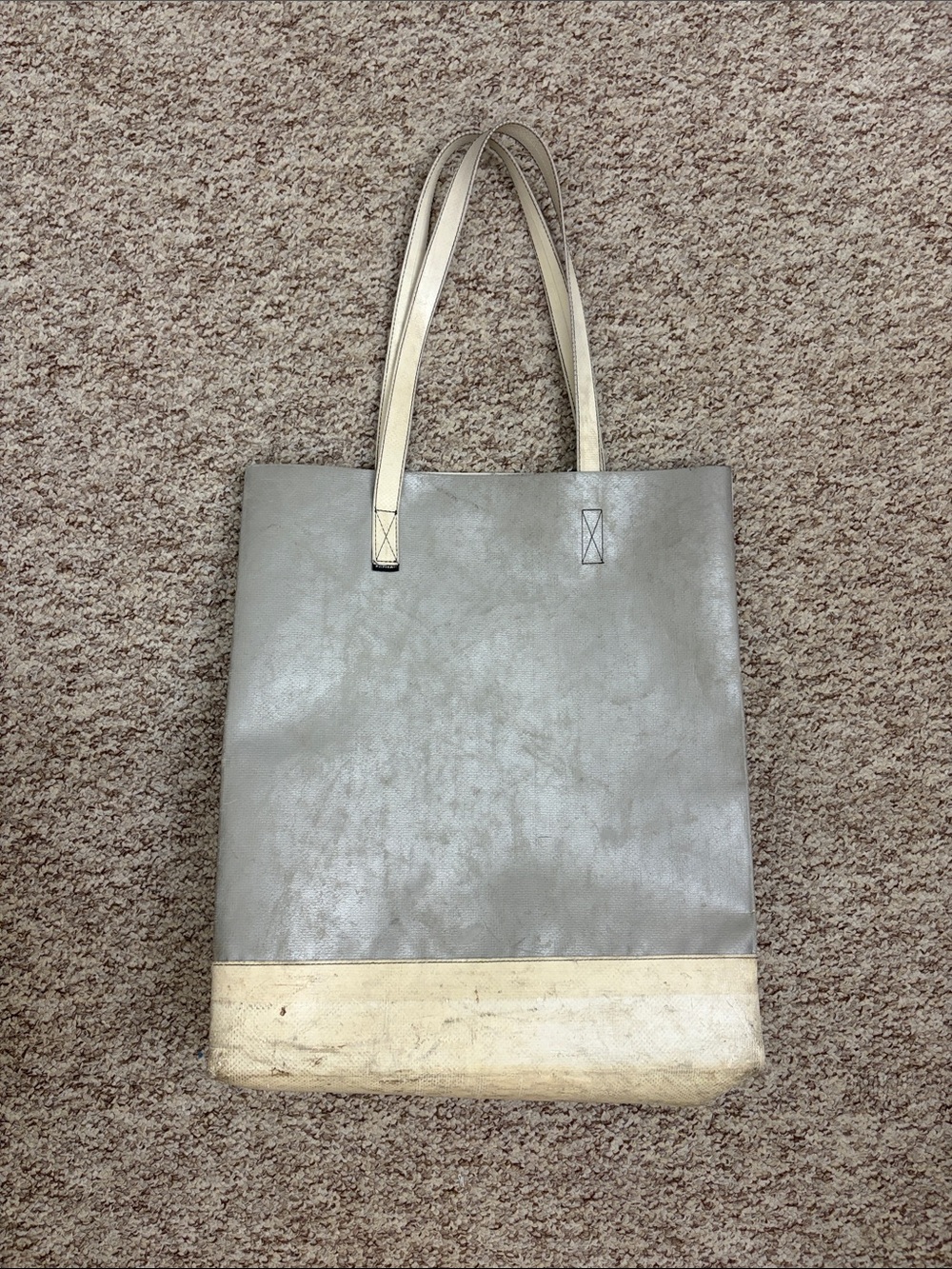 Freitag F262 Metallic Gray & White Tote, Rare color, good used condition